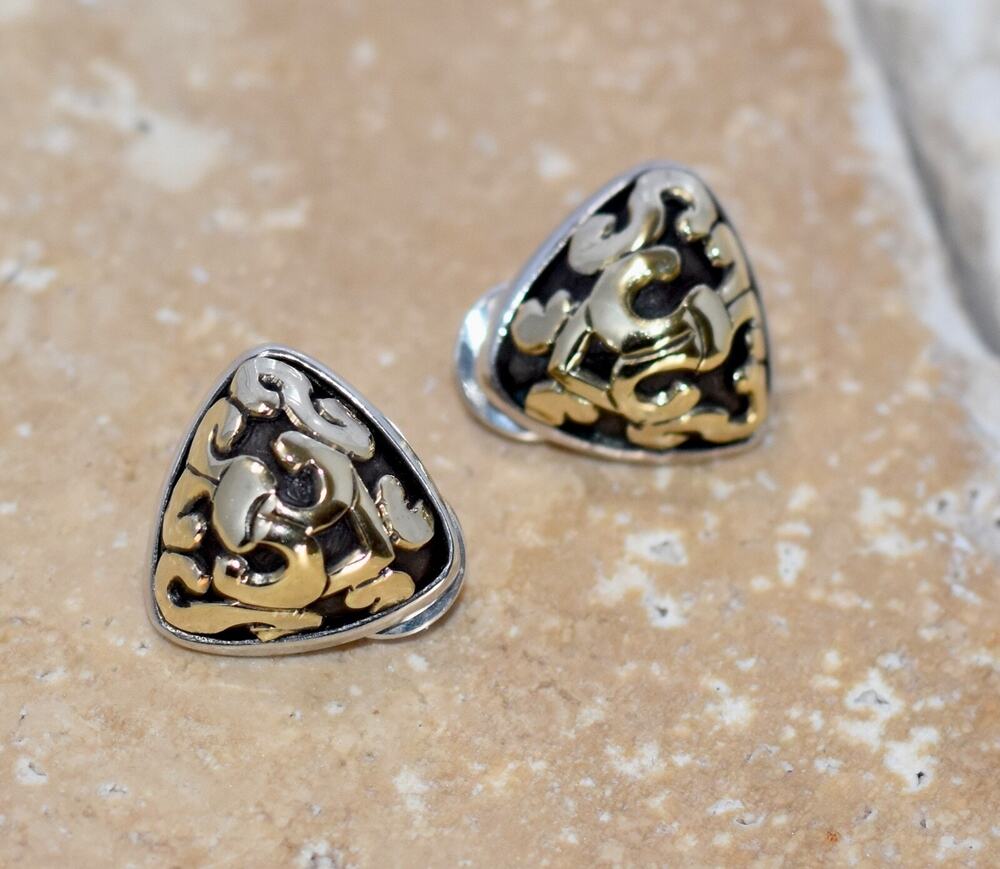 John Hardy Sterling Silver - 18K Yellow Gold Diamond Shape Stud Earrings Signed